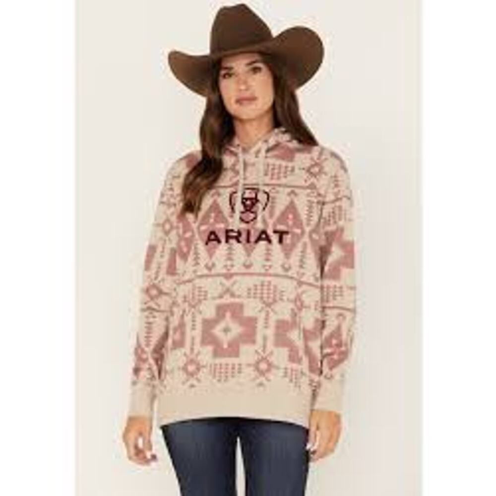 Ariat Taupe & Cranberry Boot Barn‎ Exclusive Southwestern Logo Hoodie Women's XL